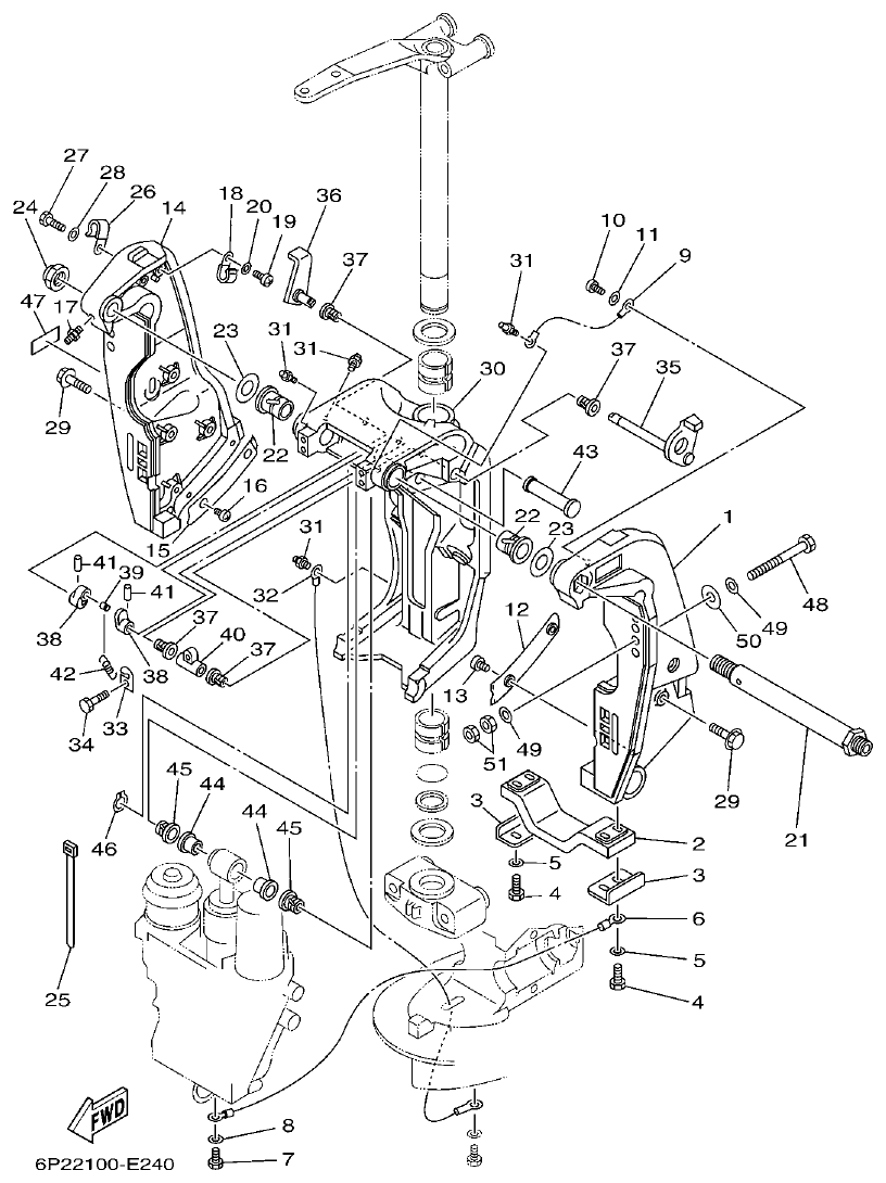 Yamaha F200A, F225A, FL200A, FL225A, F225TR, F200TR, LF225TR, LF200TR BRACKET 1 parts diagram